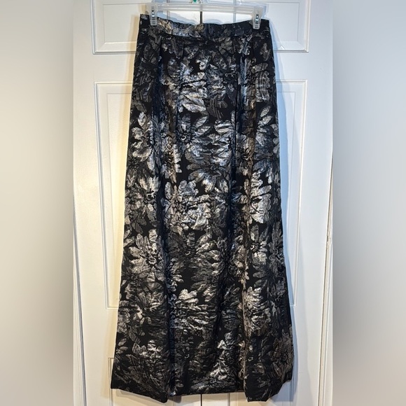 Custom Tailored Sumptuous Black and Silver Brocade Maxi A-Line Skirt - Picture 2 of 9